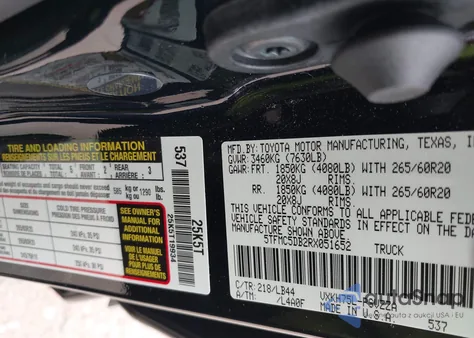 2024 Toyota Tundra Hybrid 1794 Edition z USA, uszkodzony, nr VIN 5TFMC5DB2RX051652